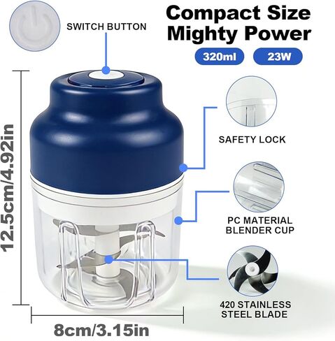 Kuars Gvni Garlic Chopper Wireless Electric Garlic Mixer with Press High-Speed Blending 320ml Rechargeable Portable Blender for Kitchen (Blue) in Kuwait
