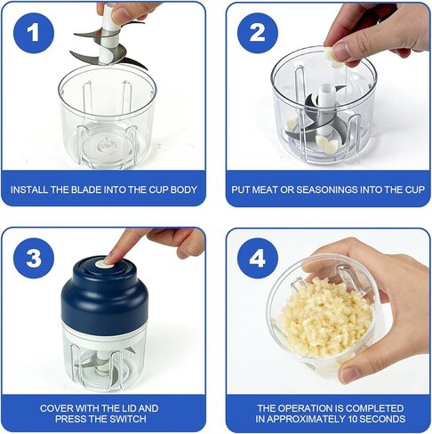 Kuars Gvni Garlic Chopper Wireless Electric Garlic Mixer with Press High-Speed Blending 320ml Rechargeable Portable Blender for Kitchen (Blue) in Kuwait