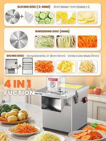 NEWTRY 4 in 1 Commercial Vegetable Processor Electric Veggie Fruit Slicer Dicer Shredder & Strip Crinkle Cutter All Stainless Steel 110volt 200W in Kuwait