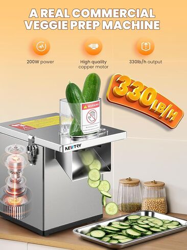 NEWTRY 4 in 1 Commercial Vegetable Processor Electric Veggie Fruit Slicer Dicer Shredder & Strip Crinkle Cutter All Stainless Steel 110volt 200W in Kuwait