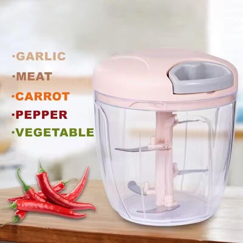 Manual Food Chopper 900ml – Large Capacity Hand Pull Vegetable Chopper with 4 Stainless Steel Blades – Onion, Garlic, Nuts, Herbs, Fruits & Salad – BPA-Free, Portable & Easy to Clean in Kuwait
