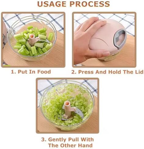 Manual Food Chopper 900ml – Large Capacity Hand Pull Vegetable Chopper with 4 Stainless Steel Blades – Onion, Garlic, Nuts, Herbs, Fruits & Salad – BPA-Free, Portable & Easy to Clean in Kuwait