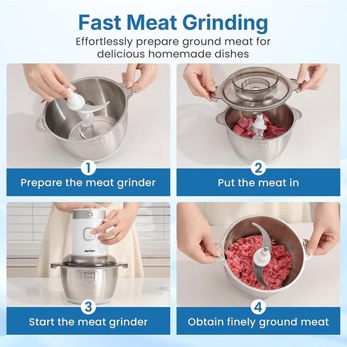 مجموعة خلاط كهربائي ومحضر طعام: مطحنة طعام 4 في 1 لطحن القهوة واللحوم وتقشير الثوم والعصير، مفرمة طعام بقدرة 350 وات مع وعاء من الفولاذ المقاوم للصدأ سعة 1.8 لتر وكوبين، سرعتان، أبيض in Kuwait