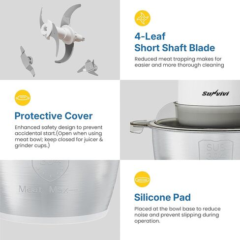 مجموعة خلاط كهربائي ومحضر طعام: مطحنة طعام 4 في 1 لطحن القهوة واللحوم وتقشير الثوم والعصير، مفرمة طعام بقدرة 350 وات مع وعاء من الفولاذ المقاوم للصدأ سعة 1.8 لتر وكوبين، سرعتان، أبيض in Kuwait
