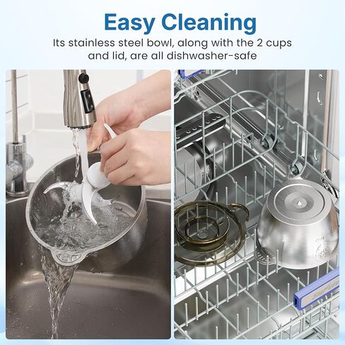 مجموعة خلاط كهربائي ومحضر طعام: مطحنة طعام 4 في 1 لطحن القهوة واللحوم وتقشير الثوم والعصير، مفرمة طعام بقدرة 350 وات مع وعاء من الفولاذ المقاوم للصدأ سعة 1.8 لتر وكوبين، سرعتان، أبيض in Kuwait