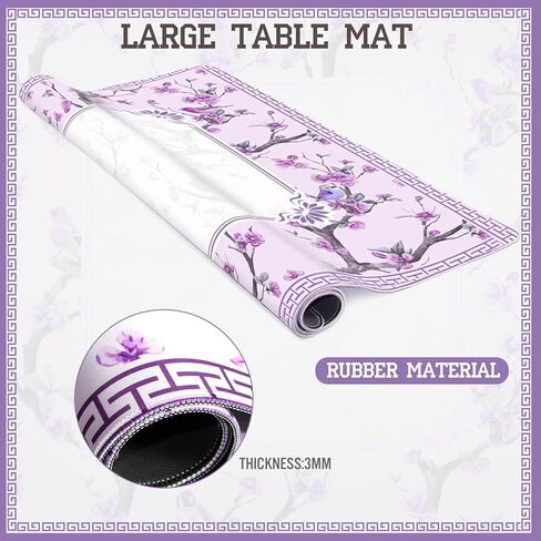 Chinoiserie Mahjong Mat with Carrying Bag,Rubber Anti Slip and Noise Reduction Multi Purpose Game Table Cover for Card, Board Tile Games 31.5" x 31.5" Purple in Saudi Arabia