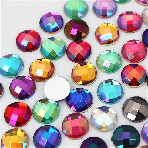 12 مم 200 قطعة AB Color Jewel Gems أحجار الراين المستديرة ذات الظهر المسطح، جواهر دائرية شبكية للحرف اليدوية، أحجار كريمة أكريليك للحرف اليدوية، أحجار فنية للوجه DIY، صناعة الأزياء ديكو (مختلط AB) in Kuwait