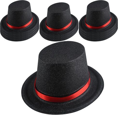 12 Pack Kids Plastic Top Hats Black Top Hat with Red Band Glitter Magician Party Hat High Top Hat for Halloween in Saudi Arabia