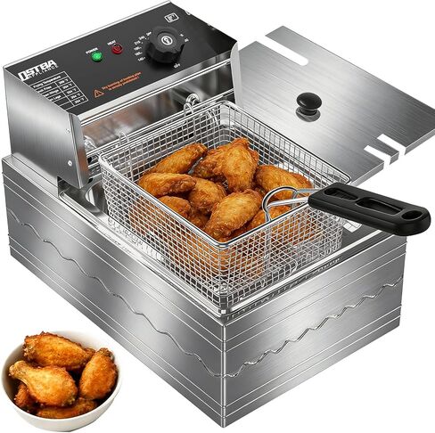 مقلاة كهربائية عميقة مع سلة من OSTBA، مقلاة عميقة تجارية كبيرة سعة 20.7 كيو تي، مقلاة كونترتوب من الفولاذ المقاوم للصدأ بقدرة 3200 واط مع درجة حرارة قابلة للتعديل 140-390 درجة فهرنهايت، سلة قابلة للإزالة وخزان زيت in Kuwait