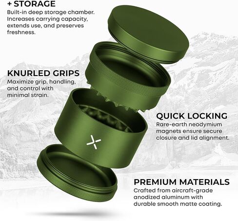 MillX Premium Toothless Herb & Spice Grinder – Aircraft-Grade Aluminum Manual Grinder, 2.5 Inch, Extra Storage Compartment, Kitchen Use, Smooth Jam-Free Grind (Matte Green) in Saudi Arabia