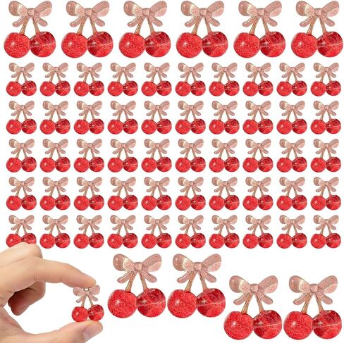 60 قطعة من الكرز الراتنج اللامع مع كبوشن على شكل فيونكة، حوالي 2.54 سم من الزينة المسطحة باللون الأحمر والوردي كاواي للحرف اليدوية اليدوية، وإكسسوارات الشعر، والفك، وديكورات عيد الحب in Kuwait