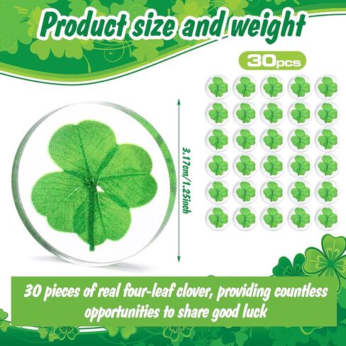 30 Pcs Real Four Leaf Clover Good Luck Pocket Token 1.25 Lucky Charm Clover Preserved Shamrock for St. Patrick's Day Irish Gifts DIY in Saudi Arabia