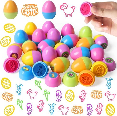 CCINEE 24pcs Easter Egg Stampers, Prefilled Easter Eggs Self Inking Stamps Plastic Easter Egg Gifts Basket Stuffers for Treat Toys Party Favors in Saudi Arabia