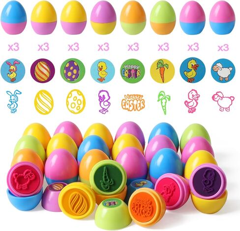CCINEE 24pcs Easter Egg Stampers, Prefilled Easter Eggs Self Inking Stamps Plastic Easter Egg Gifts Basket Stuffers for Treat Toys Party Favors in Saudi Arabia