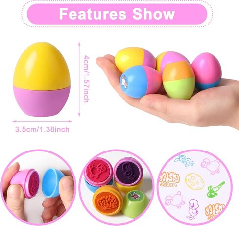 CCINEE 24pcs Easter Egg Stampers, Prefilled Easter Eggs Self Inking Stamps Plastic Easter Egg Gifts Basket Stuffers for Treat Toys Party Favors in Saudi Arabia