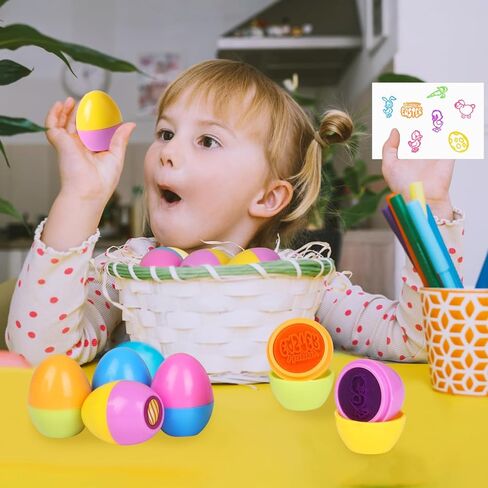 CCINEE 24pcs Easter Egg Stampers, Prefilled Easter Eggs Self Inking Stamps Plastic Easter Egg Gifts Basket Stuffers for Treat Toys Party Favors in Saudi Arabia