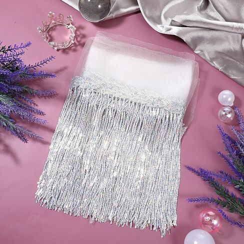 5 Yards Sewing Fringe Trim, Silver Sequin Lace Tassel Fringe Trim, Polyester Decorative Tape for DIY Dress Crafts Home Stage Costume Embellishment, Colorful Silver in Saudi Arabia