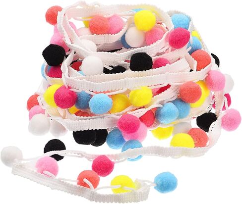 2 Yards Pom Pom Ball Fringe Trim, Ribbon Sewing DIY Crafts Accessory for Home Curtain Clothes Pillow Decoration, Mixed Color in Saudi Arabia