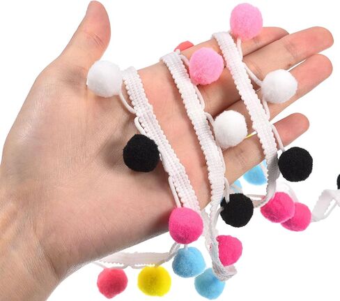 2 Yards Pom Pom Ball Fringe Trim, Ribbon Sewing DIY Crafts Accessory for Home Curtain Clothes Pillow Decoration, Mixed Color in Saudi Arabia