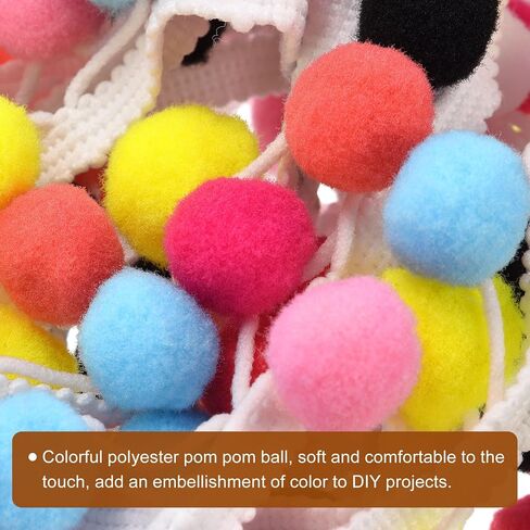 2 Yards Pom Pom Ball Fringe Trim, Ribbon Sewing DIY Crafts Accessory for Home Curtain Clothes Pillow Decoration, Mixed Color in Saudi Arabia