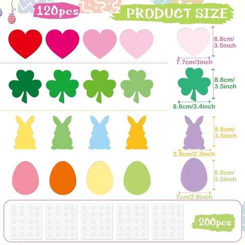 Fuutreo 120 جهاز كمبيوتر شخصى عيد الحب القلب سانت باتريك يوم شامروك عيد الفصح الأرنب البيض القواطع 3.5in قطع ورقة كبيرة مع نقاط الغراء لعطلة الربيع الفصول الدراسية لوحة الإعلانات المدرسة الحرفية ديكور in Kuwait