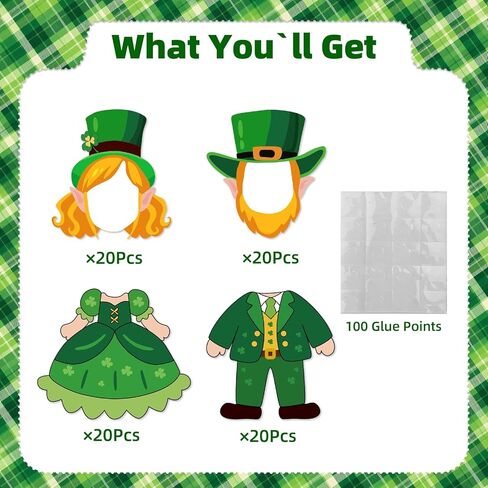 St. Patrick's Day Bulletin Board Decorations, 80pcs Leprechaun Cutouts with 100 Glue Points, Bulletin Board Decor for DIY Craft Classroom Home, Shamrock Party Decoration in Saudi Arabia