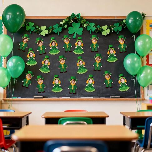 St. Patrick's Day Bulletin Board Decorations, 80pcs Leprechaun Cutouts with 100 Glue Points, Bulletin Board Decor for DIY Craft Classroom Home, Shamrock Party Decoration in Saudi Arabia