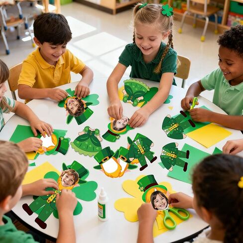 St. Patrick's Day Bulletin Board Decorations, 80pcs Leprechaun Cutouts with 100 Glue Points, Bulletin Board Decor for DIY Craft Classroom Home, Shamrock Party Decoration in Saudi Arabia
