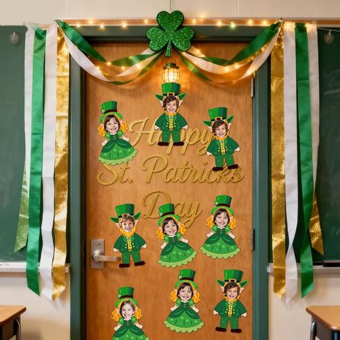 St. Patrick's Day Bulletin Board Decorations, 80pcs Leprechaun Cutouts with 100 Glue Points, Bulletin Board Decor for DIY Craft Classroom Home, Shamrock Party Decoration in Saudi Arabia