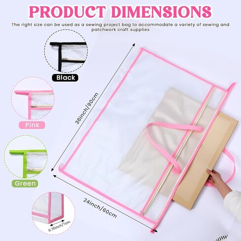 3 قطع من أكياس المشروع مقاس 24 × 36 بوصة، أكياس تخزين خياطة شفافة من قماش PVC مع سحاب وبطاقة اسم، منظم شبكي مقاوم للماء لخياطة اللحف، ومواد تعليمية للمخططات الفنية in Saudi Arabia
