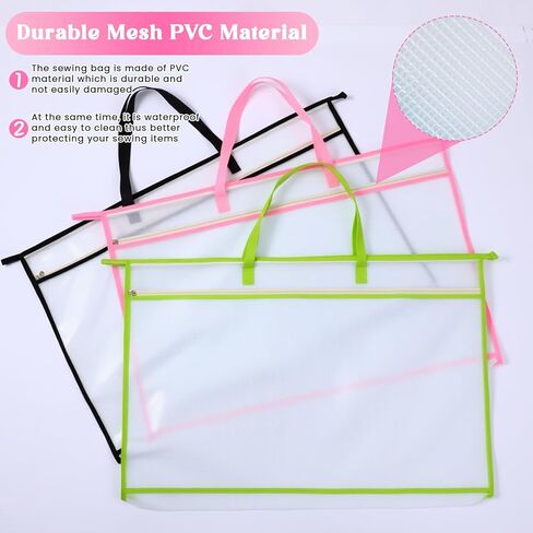 3 قطع من أكياس المشروع مقاس 24 × 36 بوصة، أكياس تخزين خياطة شفافة من قماش PVC مع سحاب وبطاقة اسم، منظم شبكي مقاوم للماء لخياطة اللحف، ومواد تعليمية للمخططات الفنية in Saudi Arabia