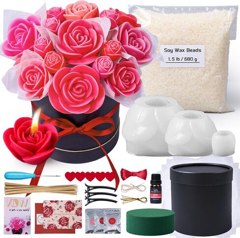 Handmade Valentine's Day Gift Soy Wax Beads for Candle Making Rose Silicone Mold 3D Flower Candle Molds and Bear Silicone Mold Accessories Set Valentine's Day Gift for Girlfriend and Wife(Silvery) in Saudi Arabia