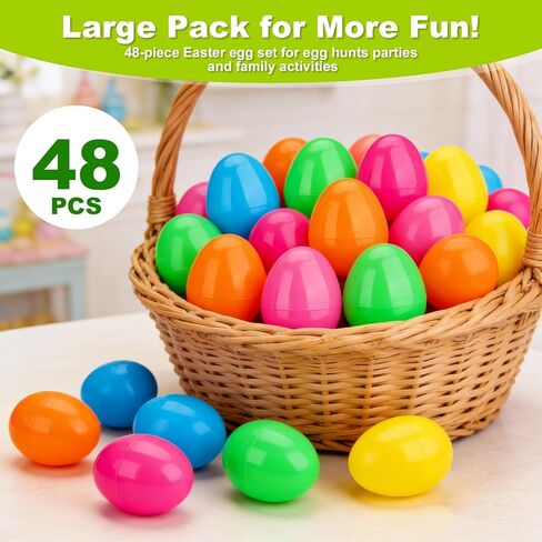 48 قطعة من بيض عيد الفصح، مجموعة بيض من البلاستيك الصلب الفاخر، مزيج بيض عيد الفصح متعدد الألوان النابض بالحياة، مجموعة بيض الربيع لصيد البيض وأنشطة الحفلات in Kuwait