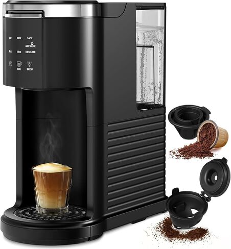 Single Serve Coffee Maker, 2 in 1 Coffee Machine for K-Cup & Ground Coffee, 6 to 14oz Brew Sizes, Pod Coffee Makers with 40oz Removable Water Reservoir, LCD Screen, Self-cleaning, Black in Saudi Arabia