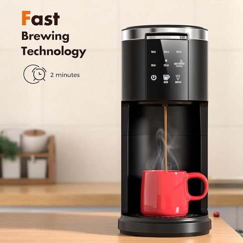 Single Serve Coffee Maker, 2 in 1 Coffee Machine for K-Cup & Ground Coffee, 6 to 14oz Brew Sizes, Pod Coffee Makers with 40oz Removable Water Reservoir, LCD Screen, Self-cleaning, Black in Saudi Arabia