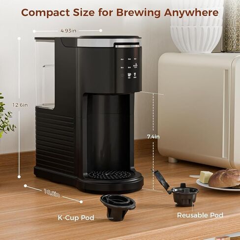 Single Serve Coffee Maker, 2 in 1 Coffee Machine for K-Cup & Ground Coffee, 6 to 14oz Brew Sizes, Pod Coffee Makers with 40oz Removable Water Reservoir, LCD Screen, Self-cleaning, Black in Saudi Arabia