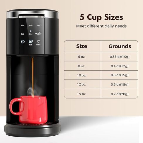 Single Serve Coffee Maker, 2 in 1 Coffee Machine for K-Cup & Ground Coffee, 6 to 14oz Brew Sizes, Pod Coffee Makers with 40oz Removable Water Reservoir, LCD Screen, Self-cleaning, Black in Saudi Arabia