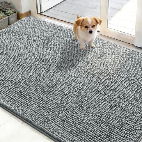 OLANLY Dog Door Mat for Muddy Paws 30x20, Absorbs Moisture and Dirt, Absorbent Non-Slip Washable Doormat, Quick Dry Chenille Mud Mat for Dogs, Entry Indoor Entryway Carpet for Inside Floor, Grey in Kuwait