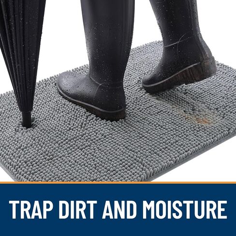 OLANLY Dog Door Mat for Muddy Paws 30x20, Absorbs Moisture and Dirt, Absorbent Non-Slip Washable Doormat, Quick Dry Chenille Mud Mat for Dogs, Entry Indoor Entryway Carpet for Inside Floor, Grey in Kuwait