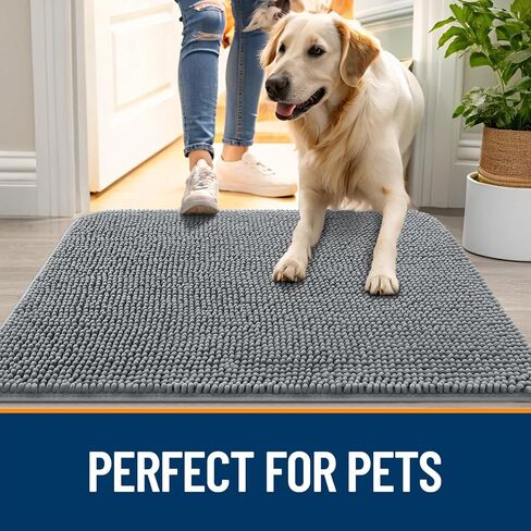 OLANLY Dog Door Mat for Muddy Paws 30x20, Absorbs Moisture and Dirt, Absorbent Non-Slip Washable Doormat, Quick Dry Chenille Mud Mat for Dogs, Entry Indoor Entryway Carpet for Inside Floor, Grey in Kuwait