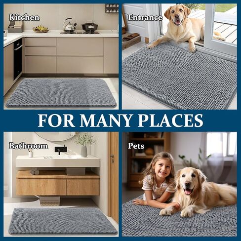 OLANLY Dog Door Mat for Muddy Paws 30x20, Absorbs Moisture and Dirt, Absorbent Non-Slip Washable Doormat, Quick Dry Chenille Mud Mat for Dogs, Entry Indoor Entryway Carpet for Inside Floor, Grey in Kuwait