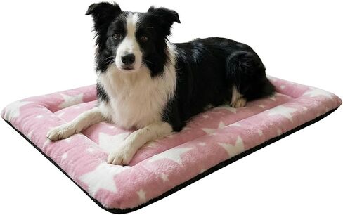 Washable Dog Bed Mat With Anti-Slip Bottom, Deluxe Plush Memory Foam Crate Pad & Waterproof Outdoor Kennel Mat For Dogs & Cats-Durable Crates Beds, Large Medium Small Puppy Size 24" x 18",pink in Saudi Arabia