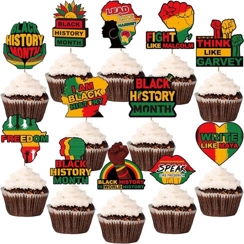 Black History Month Cupcake Toppers Decorations, 12Pcs Black History Month Cake Decor for African American Holiday Party Dessert Decorations Supplies in Saudi Arabia