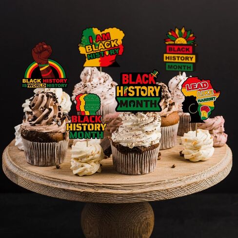 Black History Month Cupcake Toppers Decorations, 12Pcs Black History Month Cake Decor for African American Holiday Party Dessert Decorations Supplies in Saudi Arabia