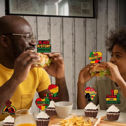 Black History Month Cupcake Toppers Decorations, 12Pcs Black History Month Cake Decor for African American Holiday Party Dessert Decorations Supplies in Saudi Arabia