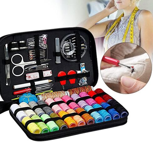 LiFuJunDong 99Pcs Portable Sewing Kit, Multifunctional Thread Stitches Needles Button Full Set, Professional Home Travel Sewing Box Various Sewing Accessories for Beginner Advanced Beginner in Kuwait