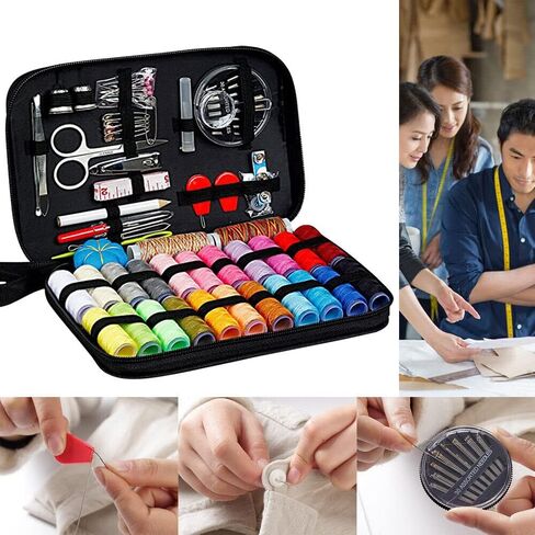 LiFuJunDong 99Pcs Portable Sewing Kit, Multifunctional Thread Stitches Needles Button Full Set, Professional Home Travel Sewing Box Various Sewing Accessories for Beginner Advanced Beginner in Kuwait
