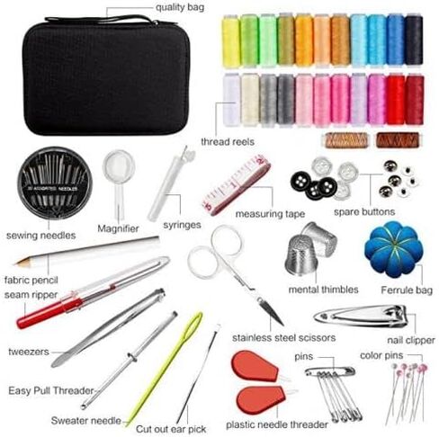 LiFuJunDong 99Pcs Portable Sewing Kit, Multifunctional Thread Stitches Needles Button Full Set, Professional Home Travel Sewing Box Various Sewing Accessories for Beginner Advanced Beginner in Kuwait