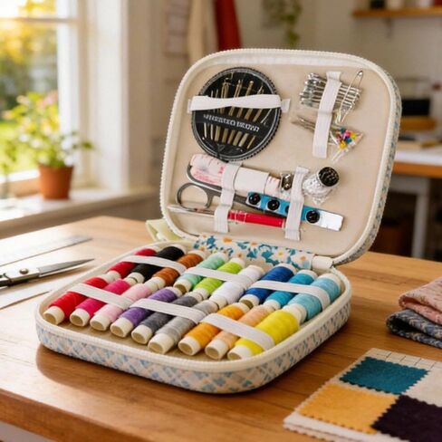 87 PCS Portable Sewing Kit with Thread, Needles, Scissors, and Accessories, Travel-Friendly DIY Repair Set for Beginners Adults and Emergency Use in Saudi Arabia