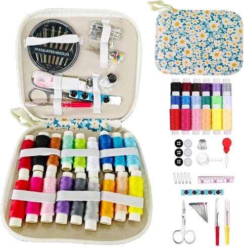 87 PCS Portable Sewing Kit with Thread, Needles, Scissors, and Accessories, Travel-Friendly DIY Repair Set for Beginners Adults and Emergency Use in Saudi Arabia
